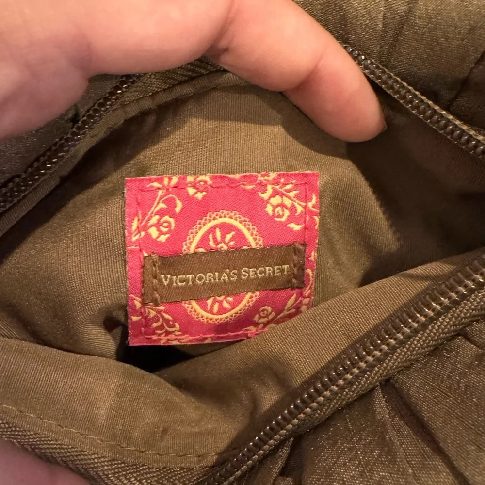 Y2KVictoria's Secret Bronze Ruched Satin Wristlet Clutch with Pink Ribbon Detail